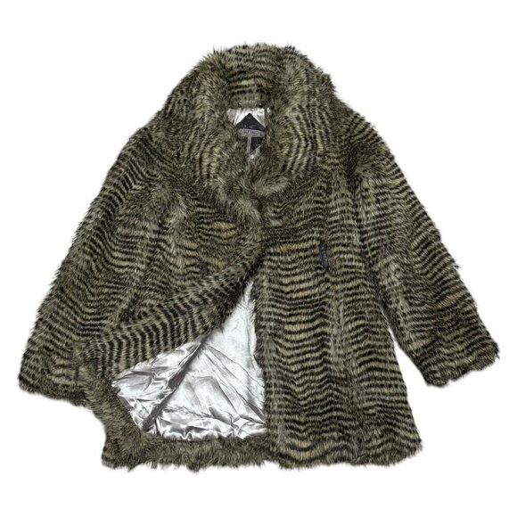 BUFFALO Faux Fur Striped Luxury Designer Winter Parka Casual Glam Coat Small - Picture 1 of 5